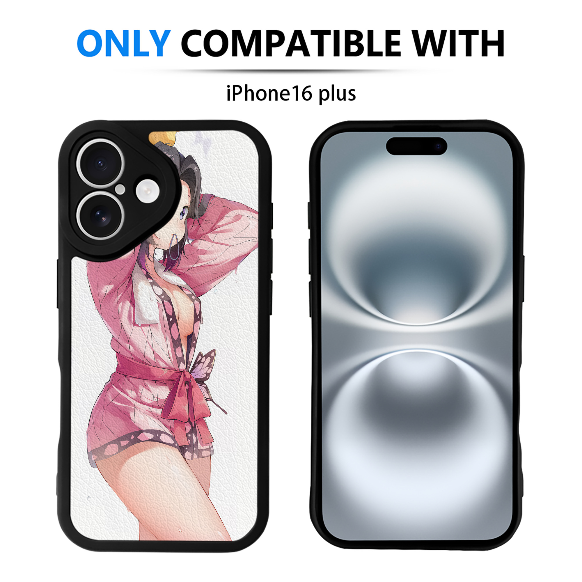 （画像用） 鬼滅の刃（きめつのやいば）蟲柱-胡蝶 しのぶ／こちょう しのぶ Kochou Shinobu 【iPhone 16シリーズ対応】シリコンスマホケース（レザー調） 材質：シリコン